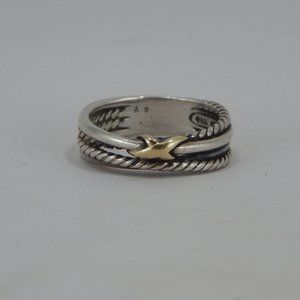 David Yurman Sterling Silver and Gold Crossover Ring Size 8.5